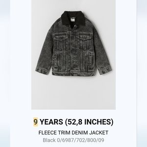 Zara Fleece trim denim jacket size 9